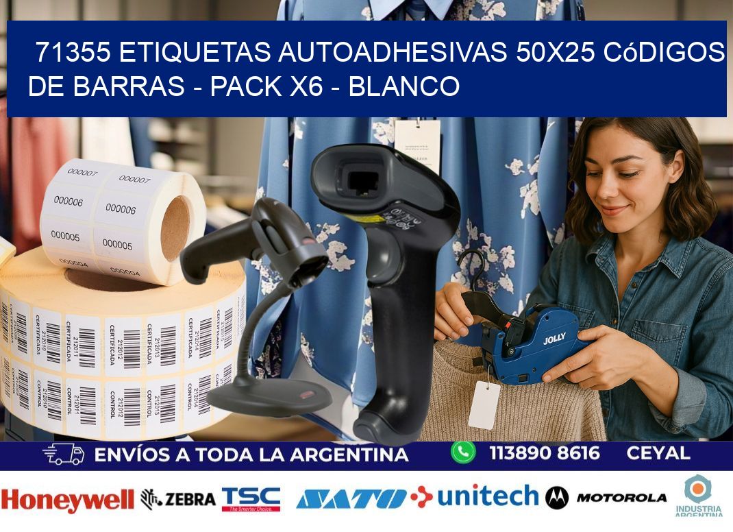 71355 Etiquetas Autoadhesivas 50x25 Códigos De Barras - Pack X6 - Blanco