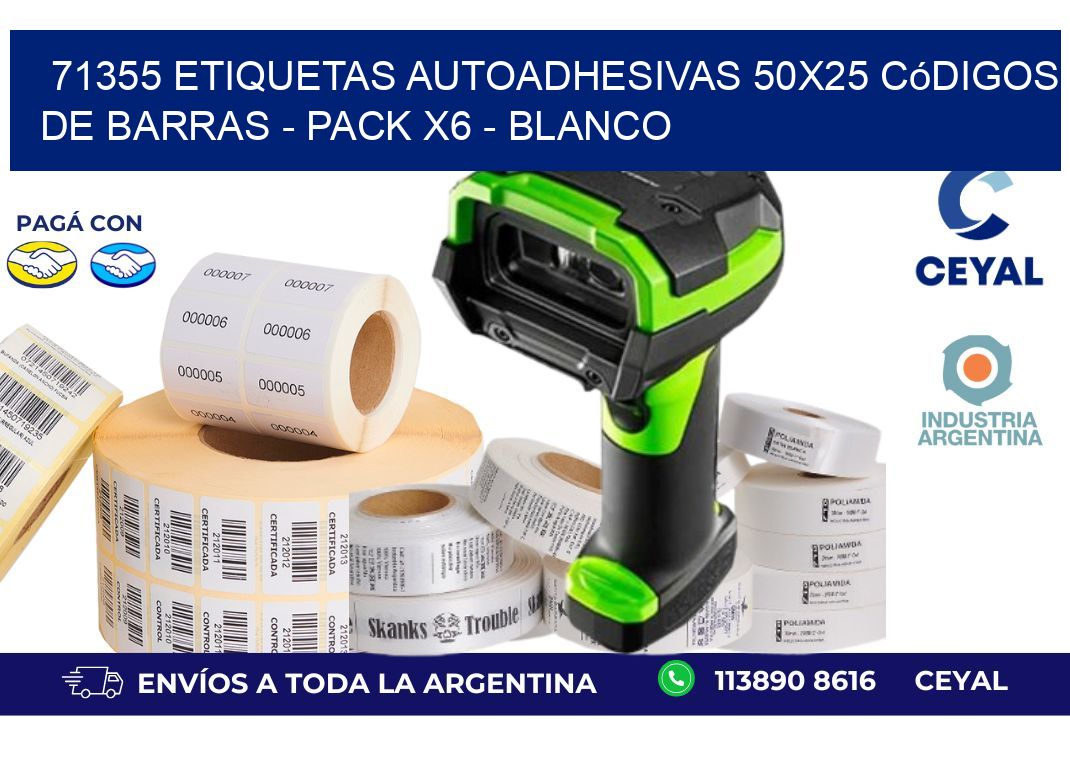 71355 Etiquetas Autoadhesivas 50x25 Códigos De Barras - Pack X6 - Blanco