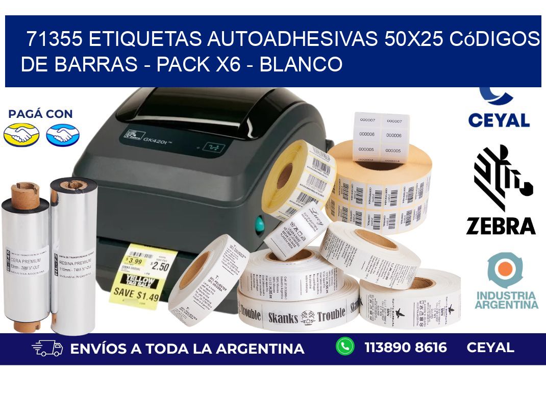 71355 Etiquetas Autoadhesivas 50x25 Códigos De Barras - Pack X6 - Blanco