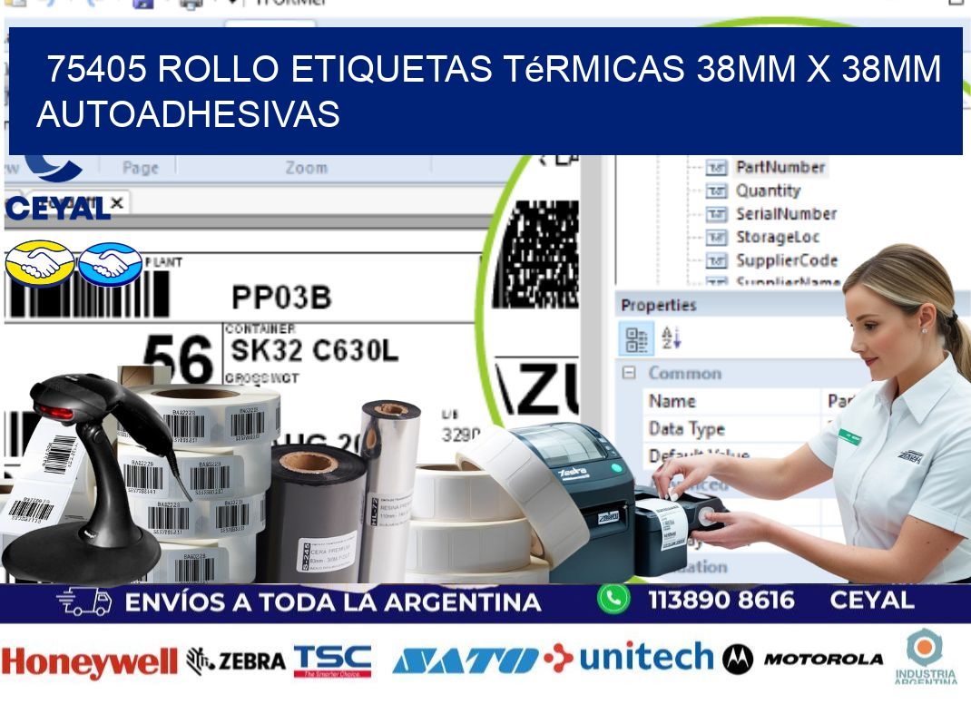 75405 Rollo Etiquetas Térmicas 38mm X 38mm Autoadhesivas