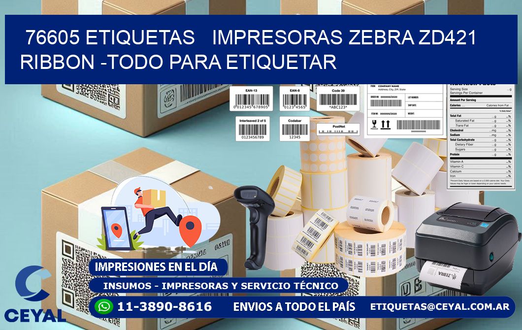 76605 etiquetas   impresoras zebra zd421 ribbon -Todo para Etiquetar