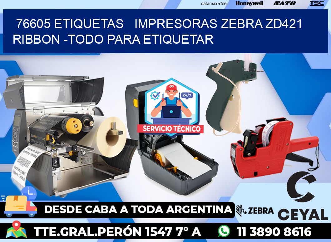 76605 etiquetas   impresoras zebra zd421 ribbon -Todo para Etiquetar