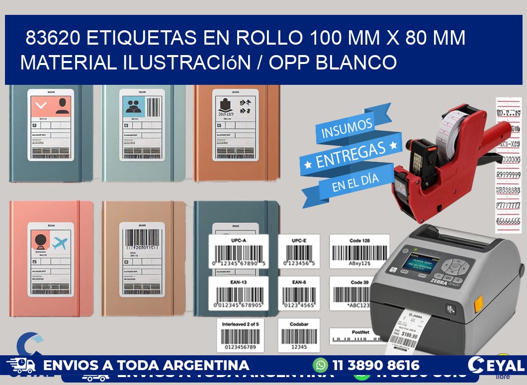 83620 Etiquetas en rollo 100 mm x 80 mm material Ilustración / OPP Blanco