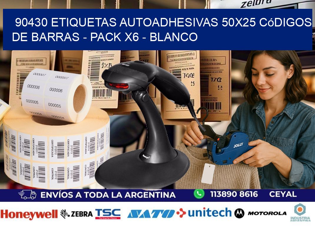 90430 Etiquetas Autoadhesivas 50x25 Códigos De Barras - Pack X6 - Blanco
