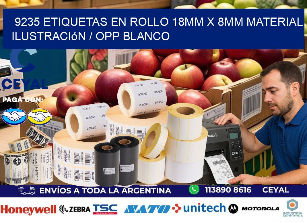 9235 Etiquetas en rollo 18mm x 8mm material Ilustración / OPP Blanco
