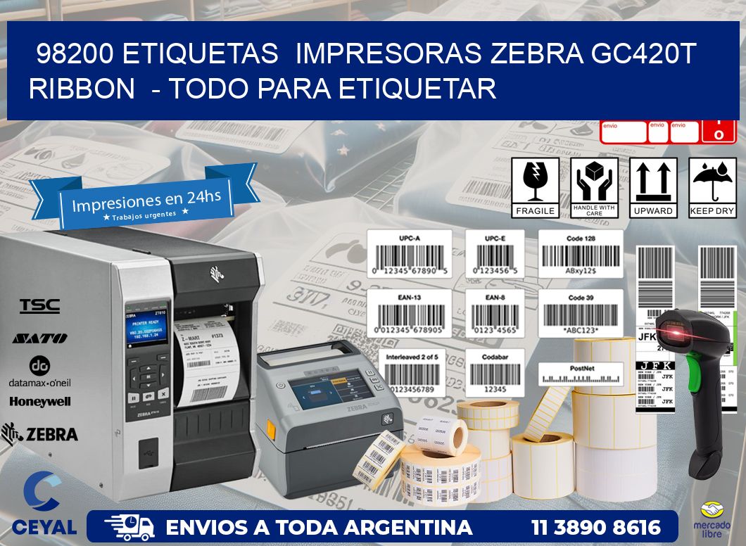 98200 etiquetas impresoras zebra gc420t ribbon - Todo para Etiquetar