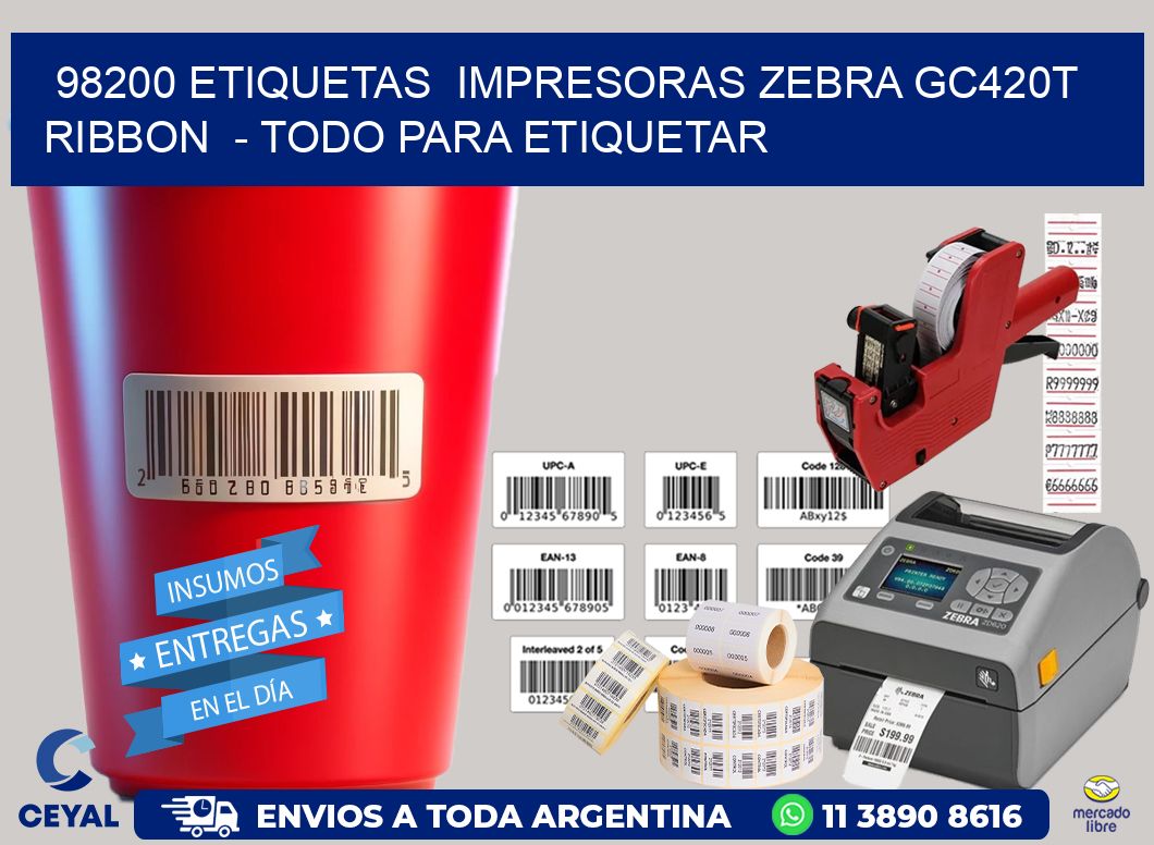 98200 etiquetas  impresoras zebra gc420t ribbon  – Todo para Etiquetar