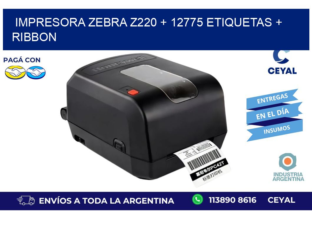 impresora zebra z220 + 12775 etiquetas + ribbon