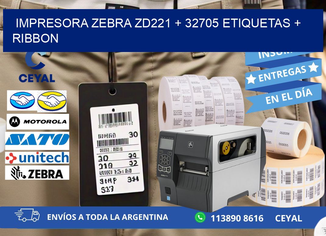 impresora zebra zd221 + 32705 etiquetas + ribbon