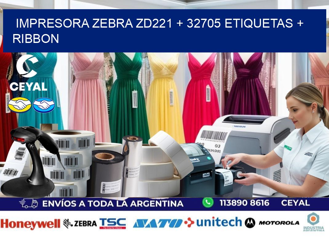 impresora zebra zd221 + 32705 etiquetas + ribbon