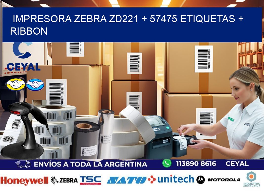 impresora zebra zd221 + 57475 etiquetas + ribbon