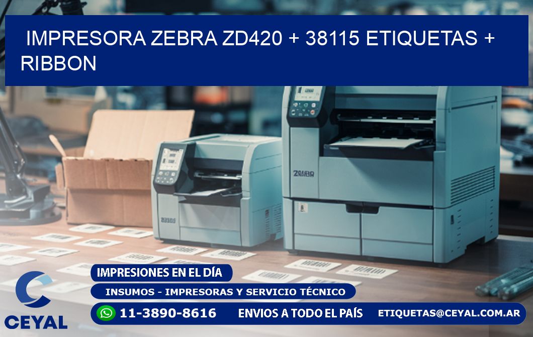 impresora zebra zd420 + 38115 etiquetas + ribbon