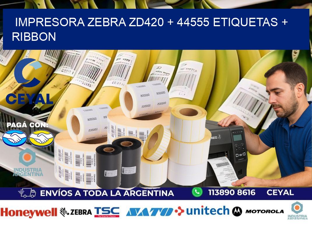 impresora zebra zd420 + 44555 etiquetas + ribbon