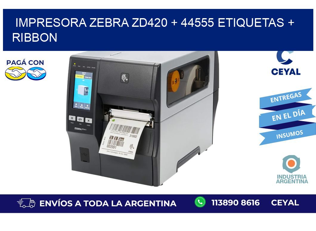 impresora zebra zd420 + 44555 etiquetas + ribbon
