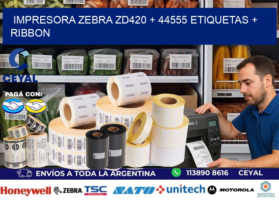 impresora zebra zd420 + 44555 etiquetas + ribbon