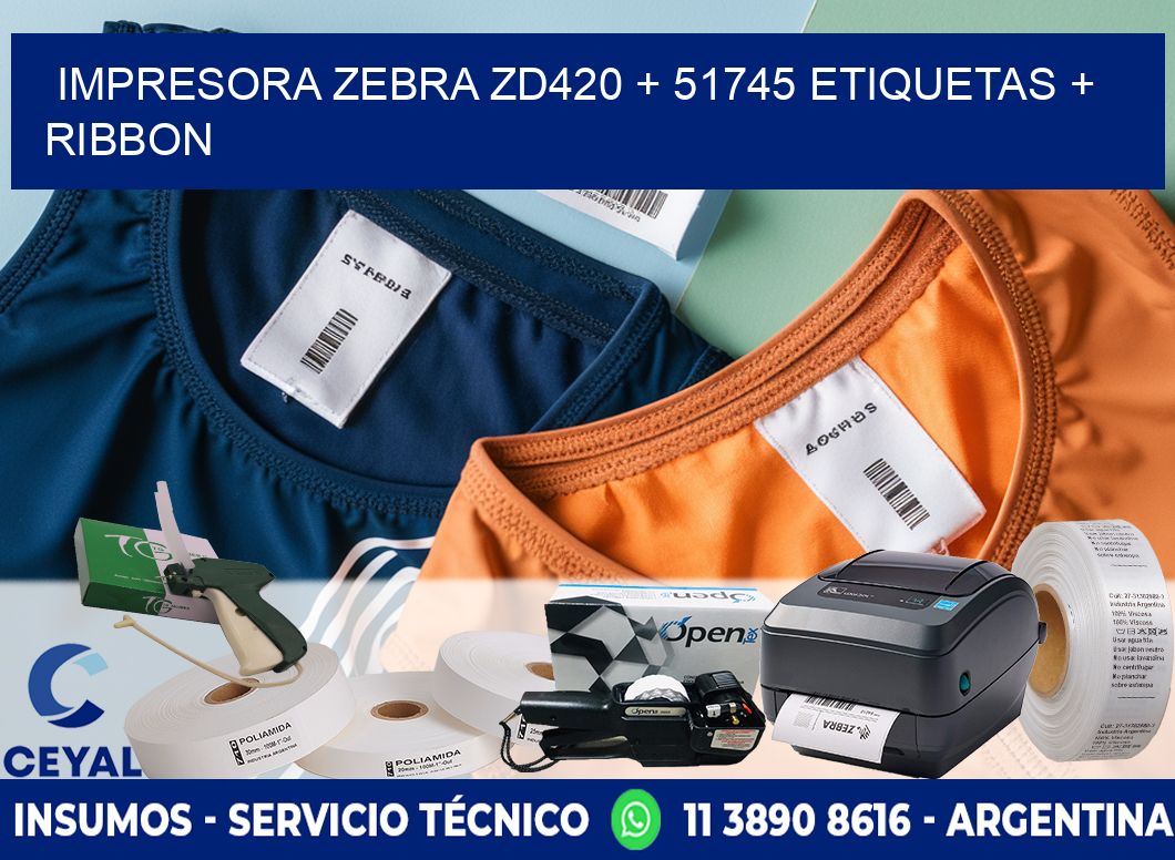 impresora zebra zd420 + 51745 etiquetas + ribbon