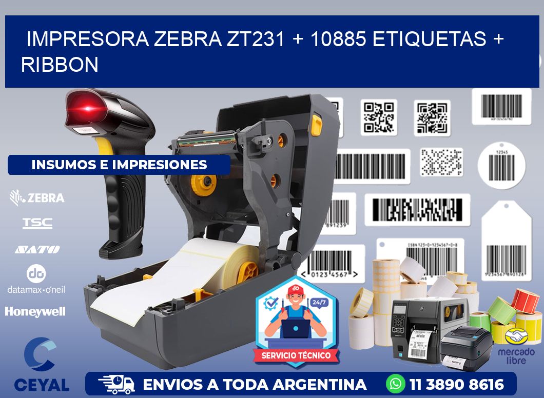 impresora zebra zt231 + 10885 etiquetas + ribbon