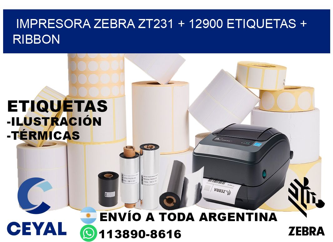 impresora zebra zt231 + 12900 etiquetas + ribbon