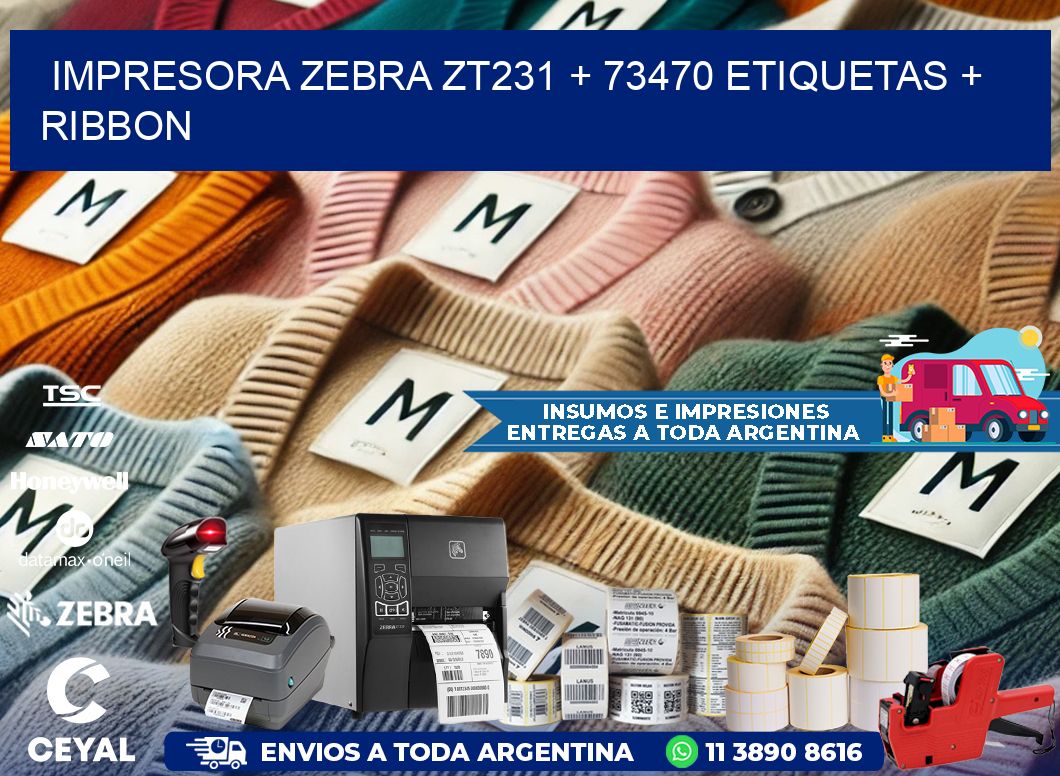 impresora zebra zt231 + 73470 etiquetas + ribbon