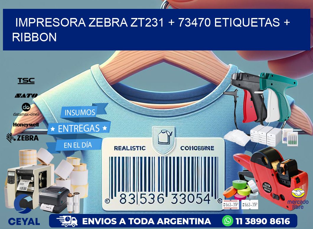 impresora zebra zt231 + 73470 etiquetas + ribbon