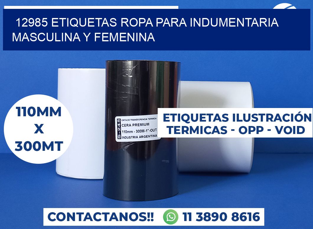 12985 Etiquetas ropa para indumentaria masculina y femenina