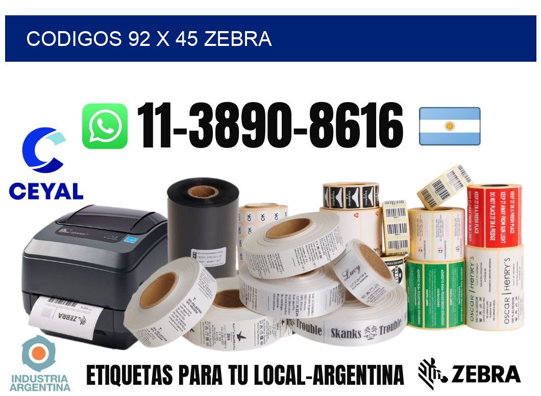 codigos 92 x 45 zebra