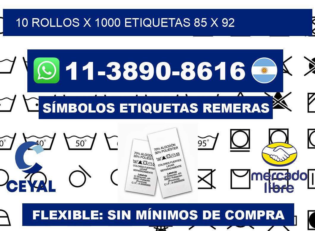 10 rollos x 1000 etiquetas 85 x 92