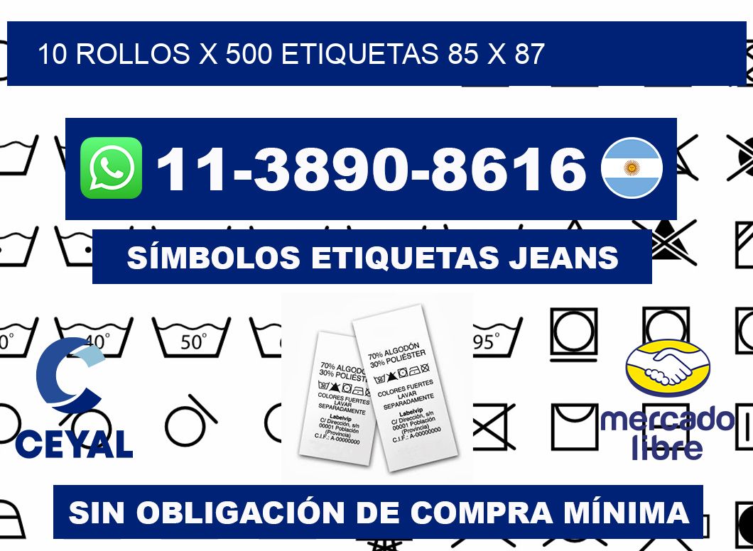 10 rollos x 500 etiquetas 85 x 87