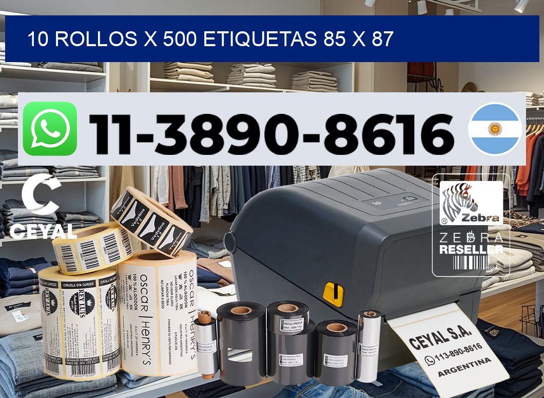 10 rollos x 500 etiquetas 85 x 87