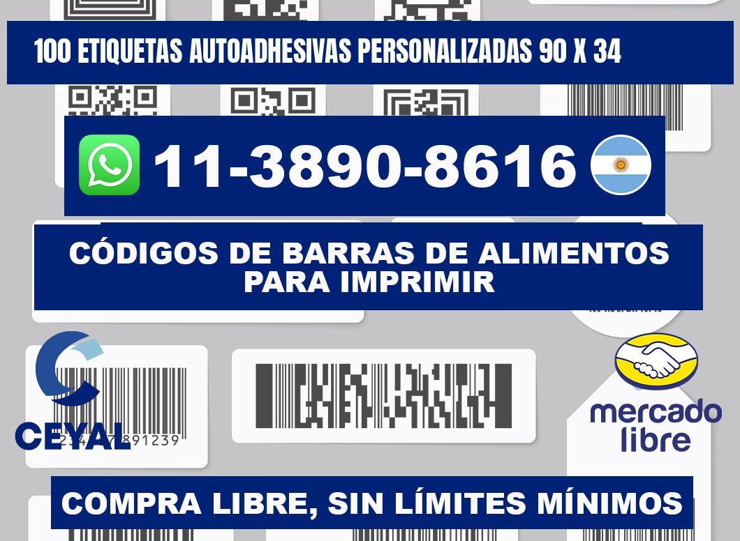 100 Etiquetas autoadhesivas personalizadas 90 x 34