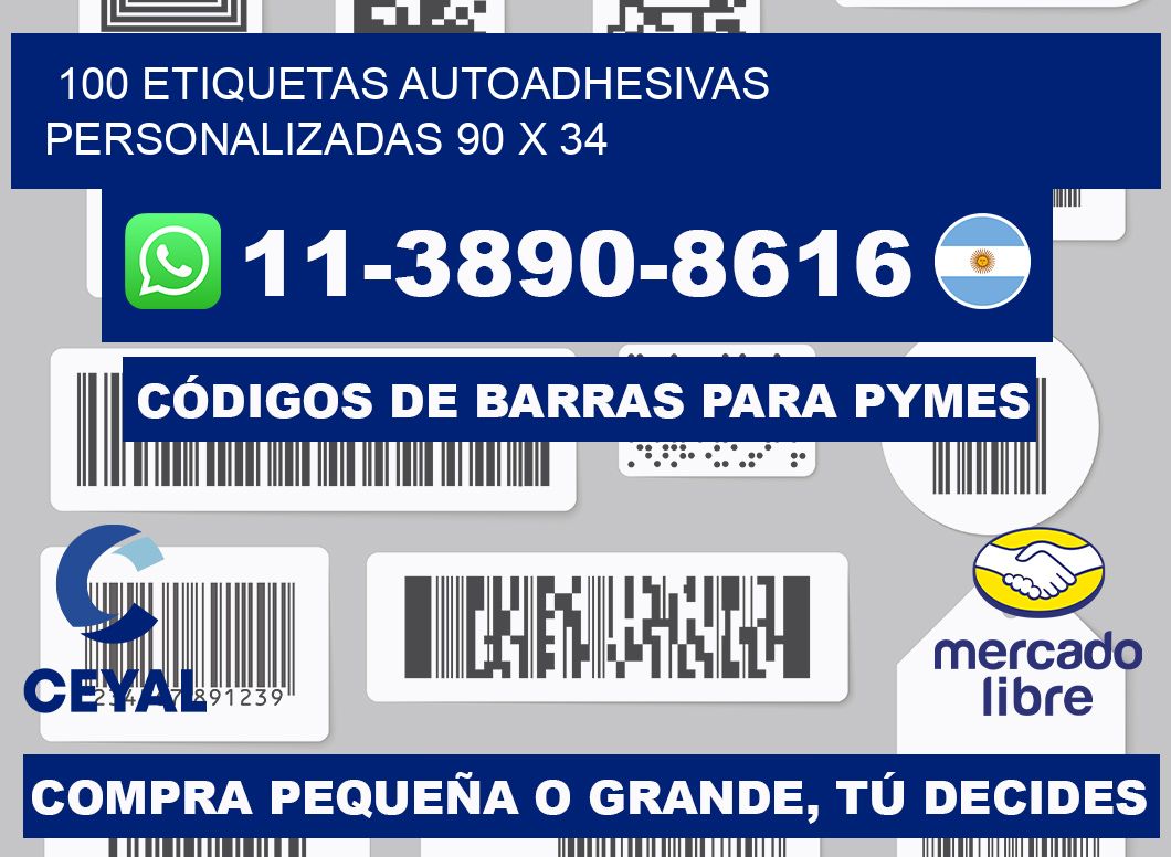 100 Etiquetas autoadhesivas personalizadas 90 x 34