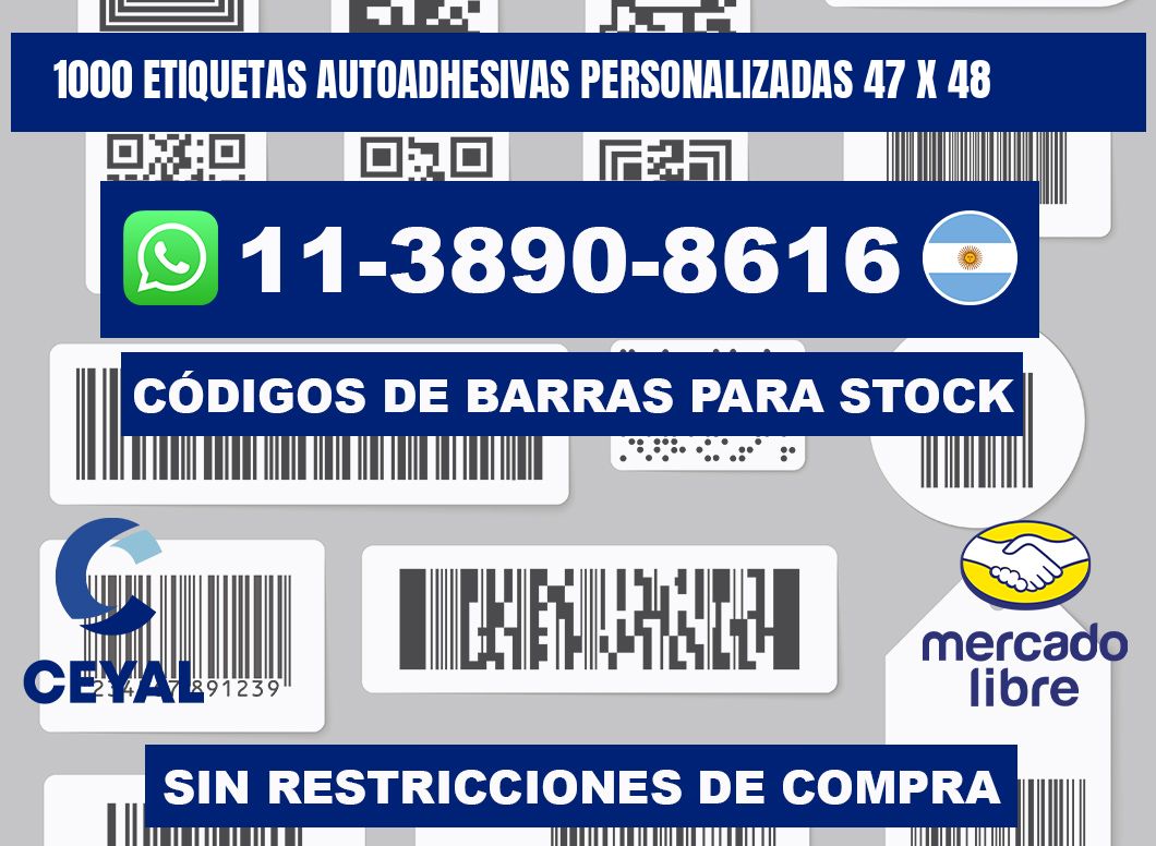 1000 Etiquetas autoadhesivas personalizadas 47 x 48