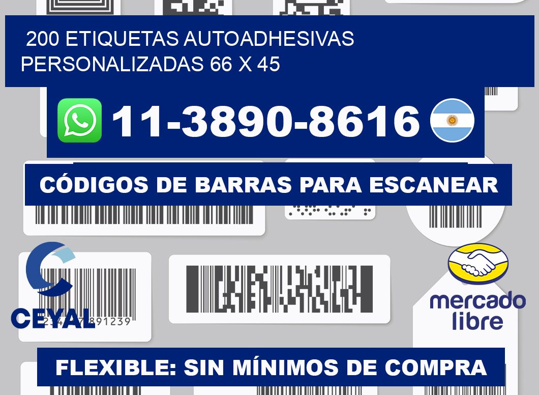 200 Etiquetas autoadhesivas personalizadas 66 x 45