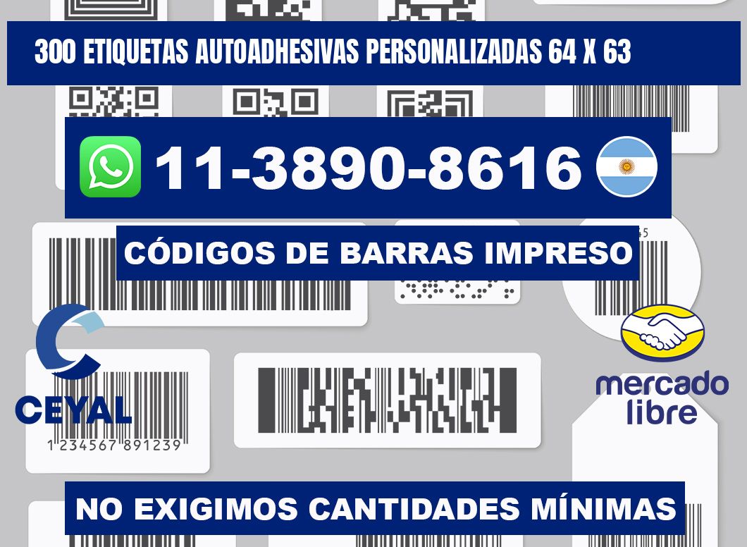 300 Etiquetas autoadhesivas personalizadas 64 x 63