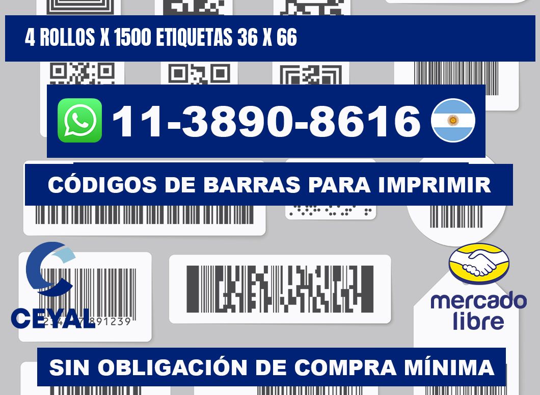 4 rollos x 1500 etiquetas 36 x 66