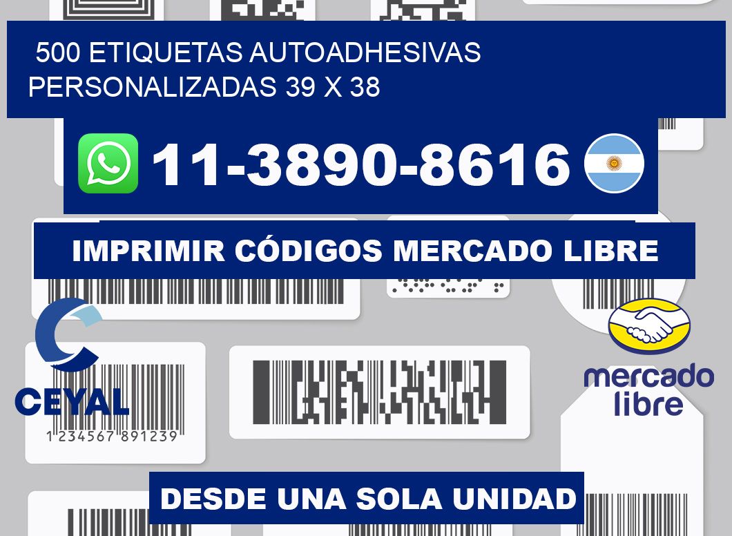 500 Etiquetas autoadhesivas personalizadas 39 x 38