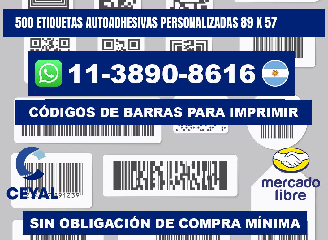 500 Etiquetas autoadhesivas personalizadas 89 x 57