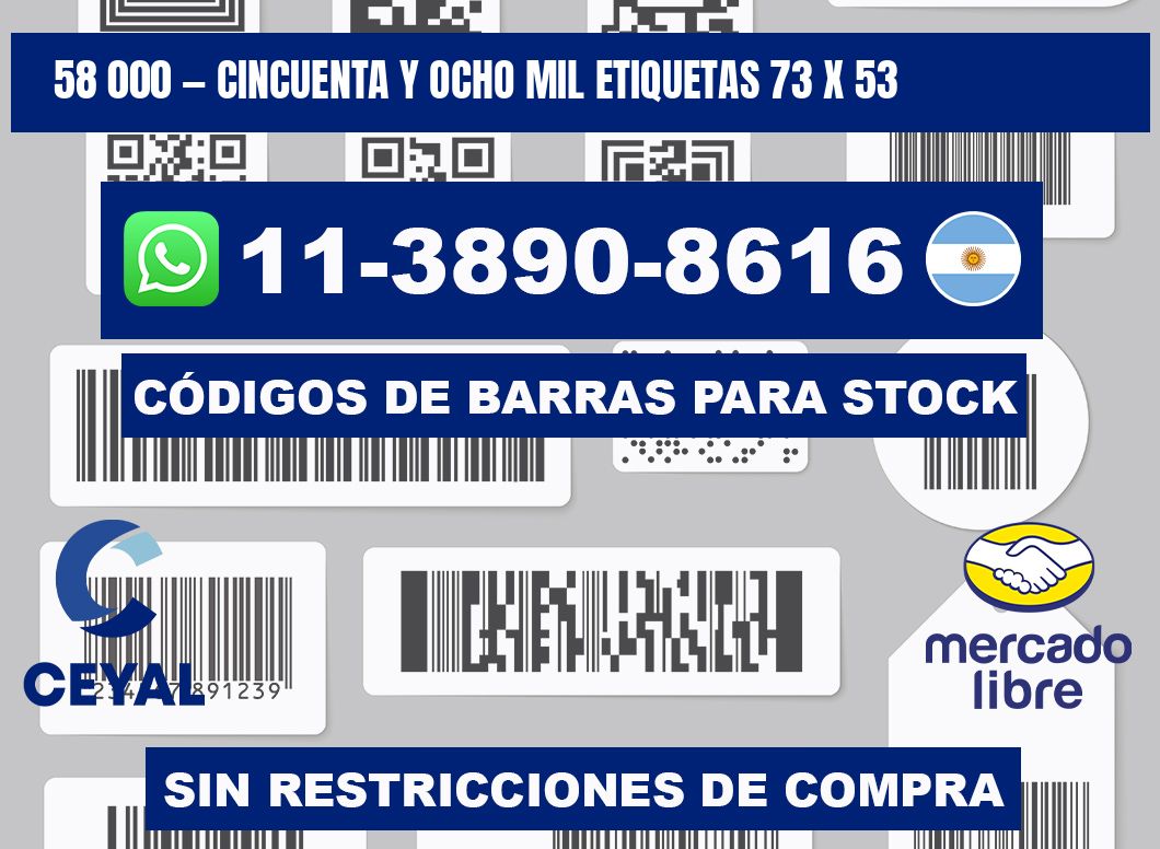 58 000 — cincuenta y ocho mil etiquetas 73 x 53