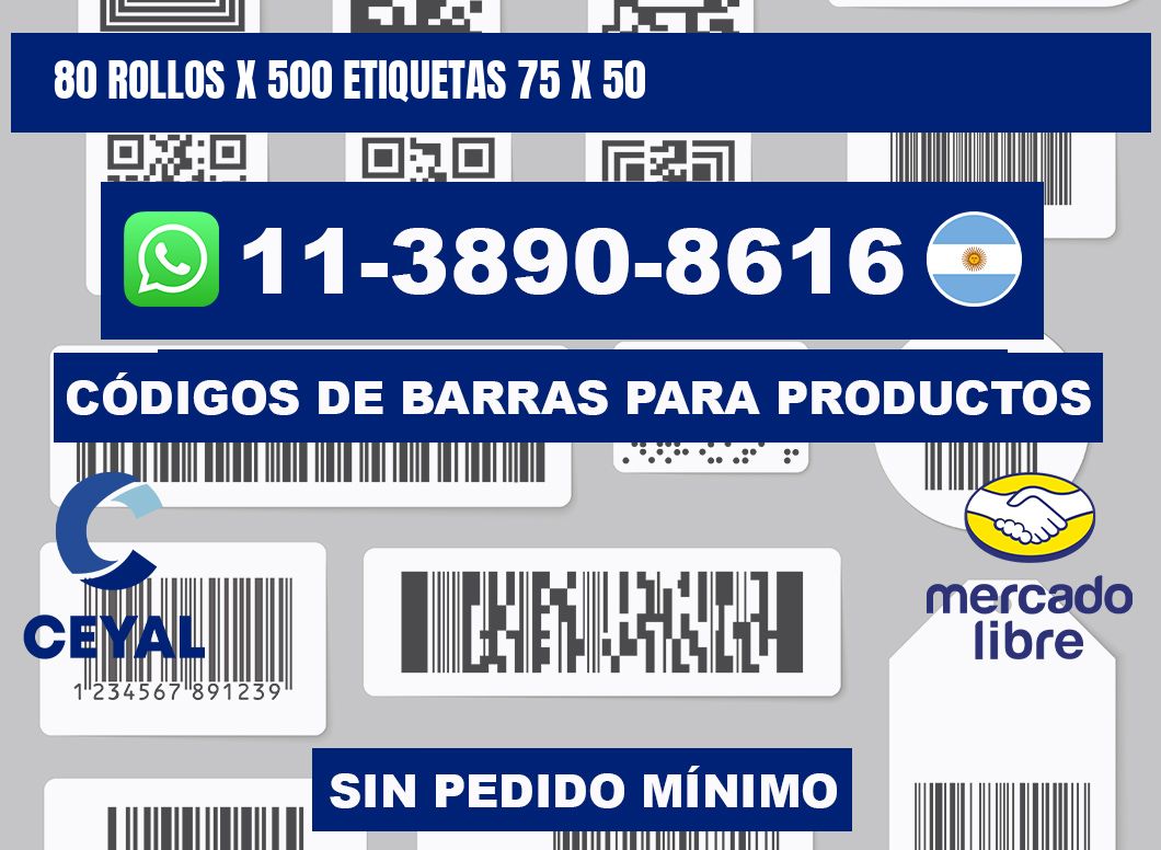 80 rollos x 500 etiquetas 75 x 50