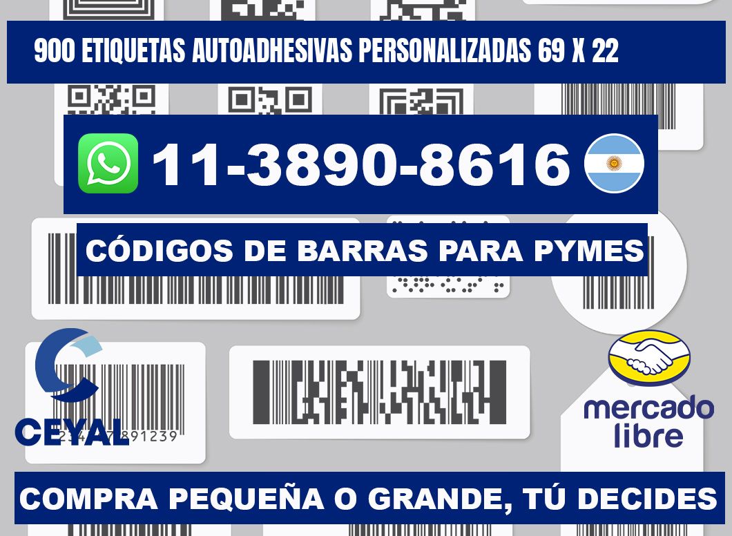 900 Etiquetas autoadhesivas personalizadas 69 x 22
