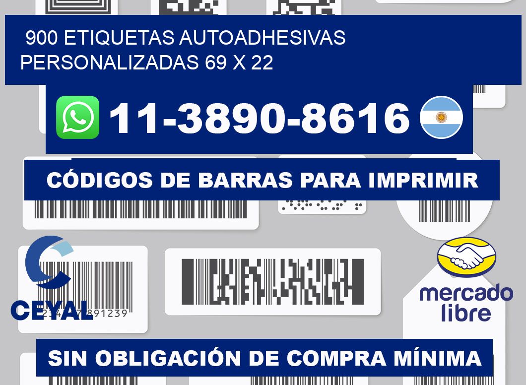 900 Etiquetas autoadhesivas personalizadas 69 x 22