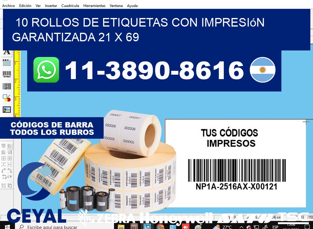 10 rollos de etiquetas con impresión garantizada 21 x 69