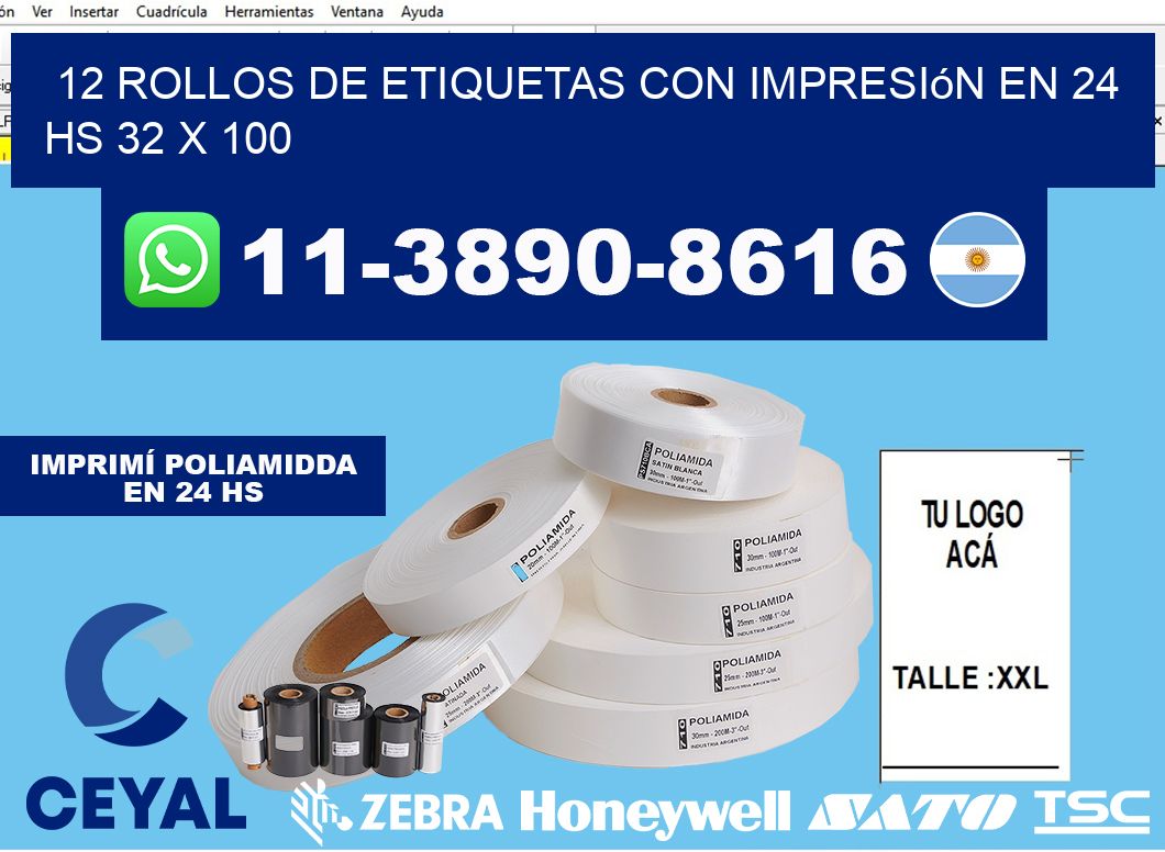 12 rollos de etiquetas con impresión en 24 hs 32 x 100