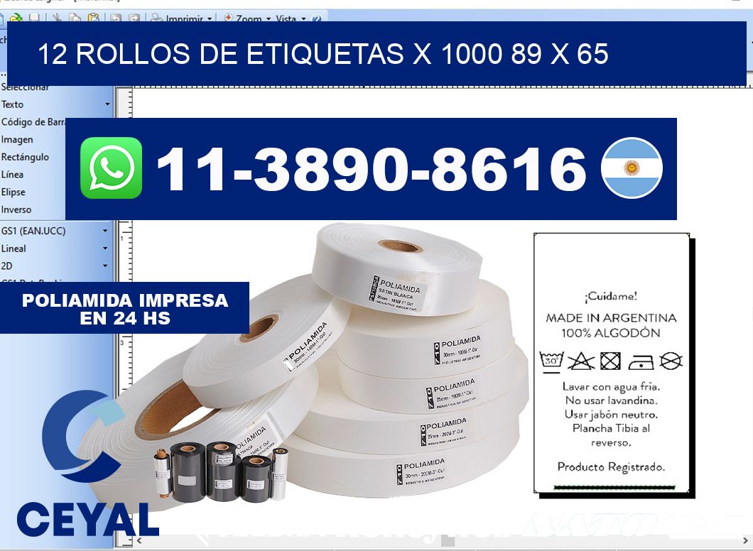 12 rollos de etiquetas x 1000 89 x 65