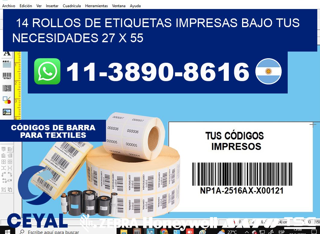 14 rollos de etiquetas impresas bajo tus necesidades 27 x 55