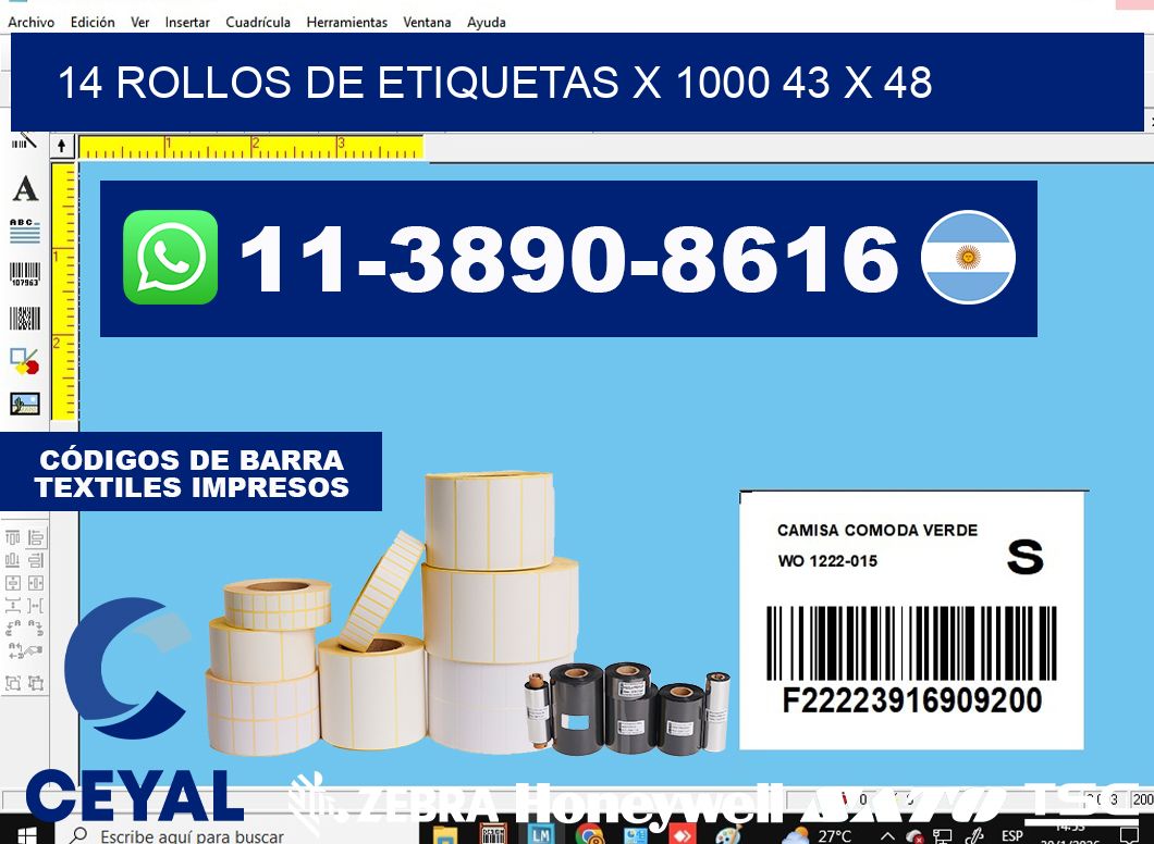 14 rollos de etiquetas x 1000 43 x 48