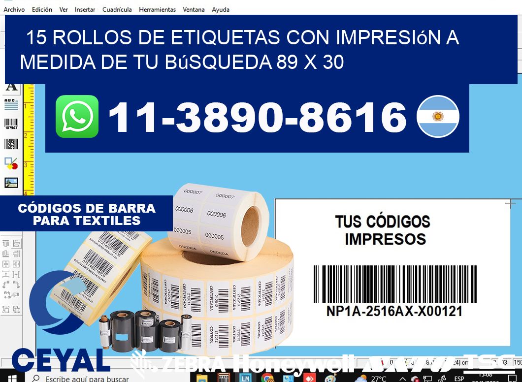 15 rollos de etiquetas con impresión a medida de tu búsqueda 89 x 30