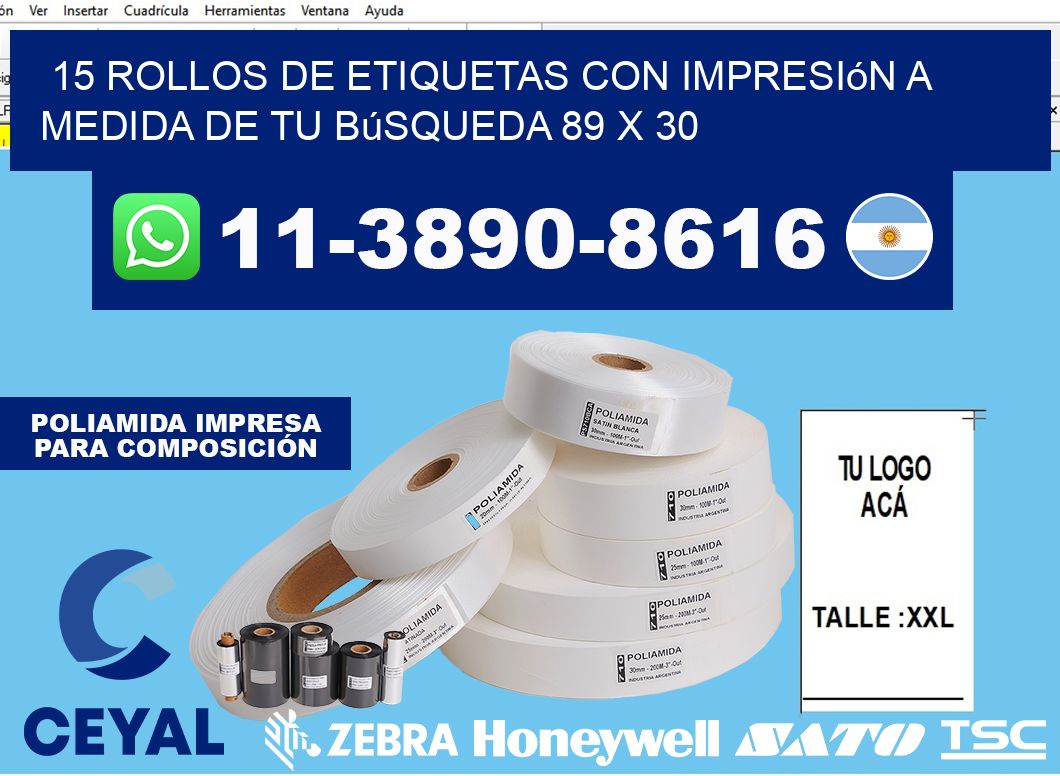 15 rollos de etiquetas con impresión a medida de tu búsqueda 89 x 30