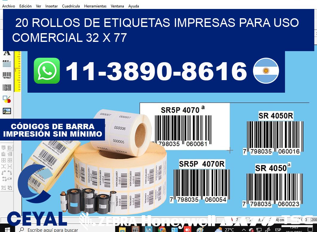 20 rollos de etiquetas impresas para uso comercial 32 x 77