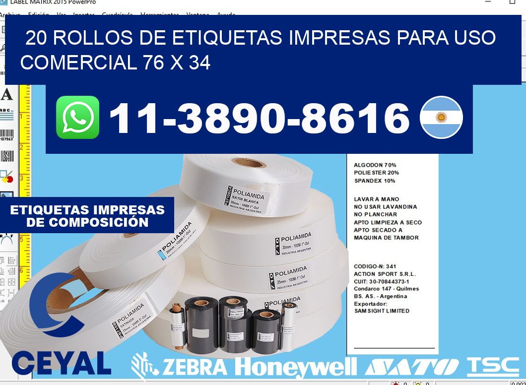 20 rollos de etiquetas impresas para uso comercial 76 x 34